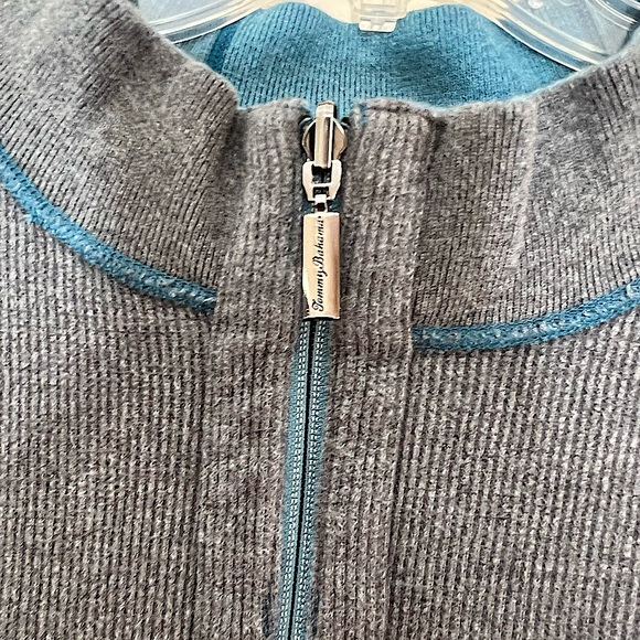Tommy Bahama men’s reversible blue & grey ribbed quarter zip pullover sweater XL - Picture 13 of 16